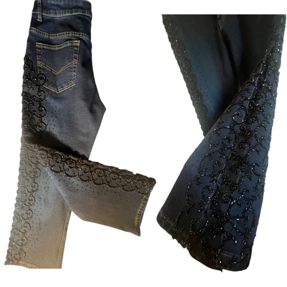 Azita Embroidered Jeweled Jeans SZ 10 stunning Black beads Ankle party NWOT - Picture 7 of 11